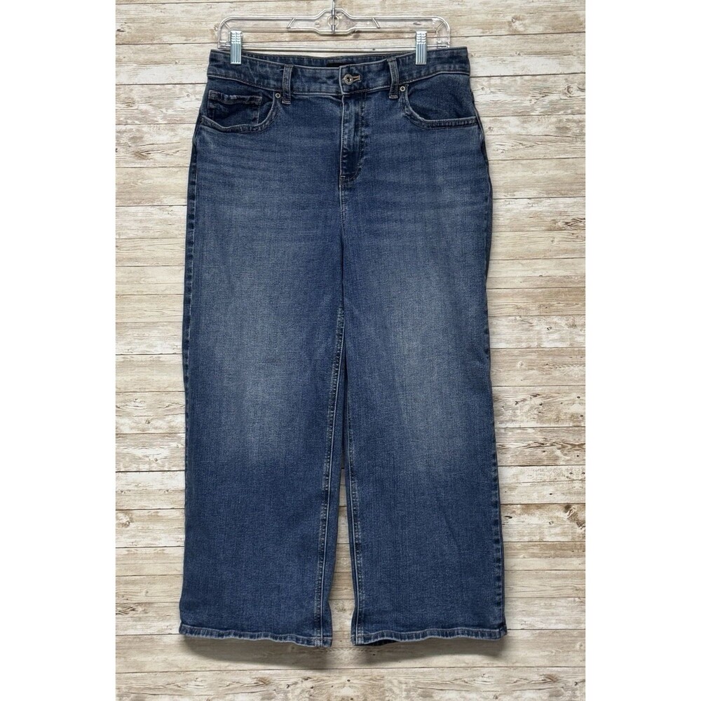 Talbots Wide Leg Crop Jean Blue Womans 10 Button Zip Distressed Pockets